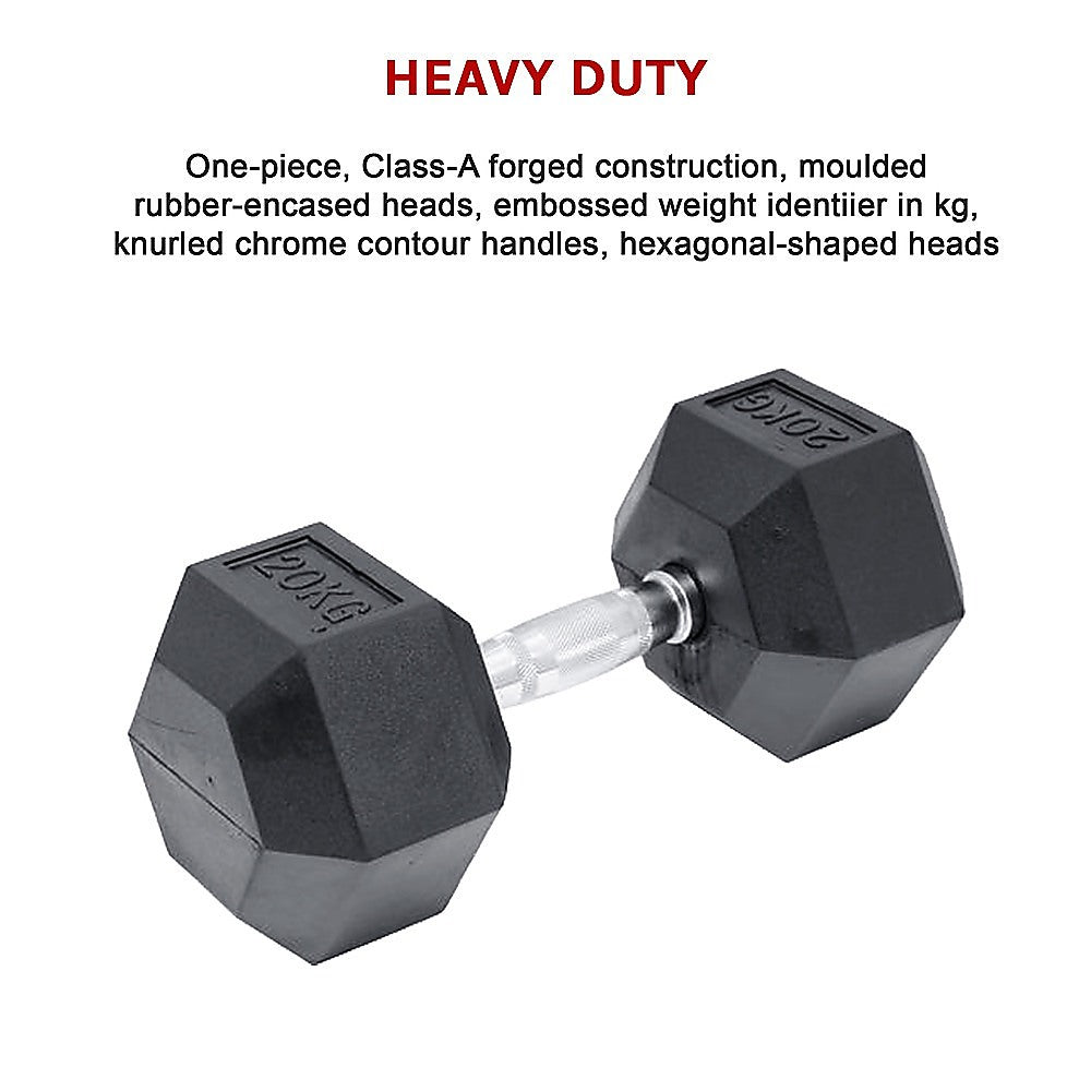 20KG Commercial Rubber Hex Dumbbell