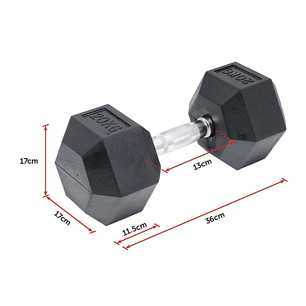 20KG Commercial Rubber Hex Dumbbell