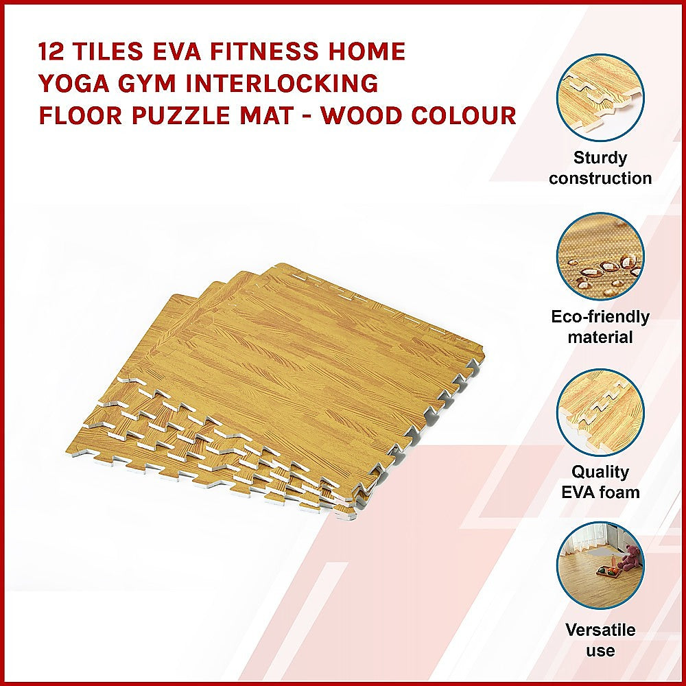 12 Tiles EVA Interlocking Floor Mat - Wood Colour