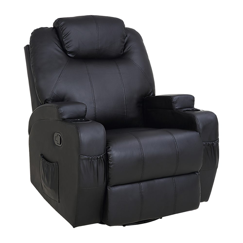 Black Massage Sofa Chair Recliner 360 Degree Swivel PU Leather Lounge 8 Point Heated