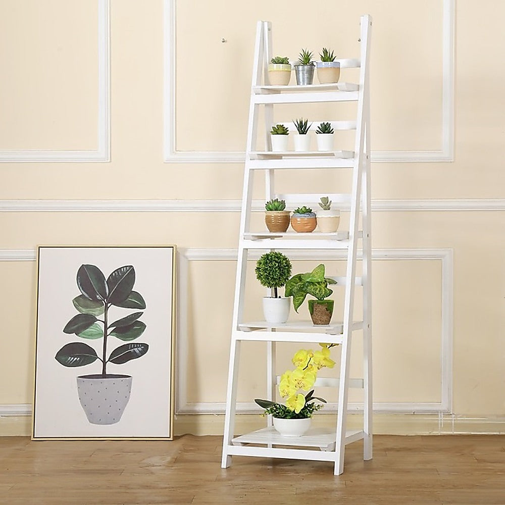 5 Tier Wooden Ladder Shelf Stand