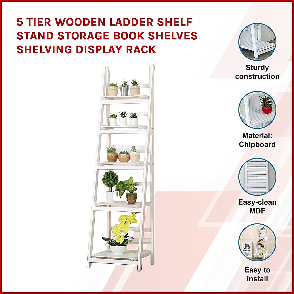 5 Tier Wooden Ladder Shelf Stand