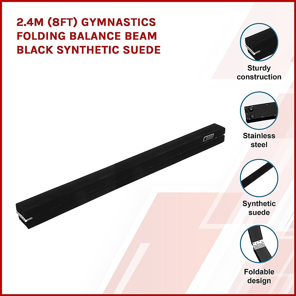 2-4m-8ft-gymnastics-folding-balance-beam-black-synthetic-suede