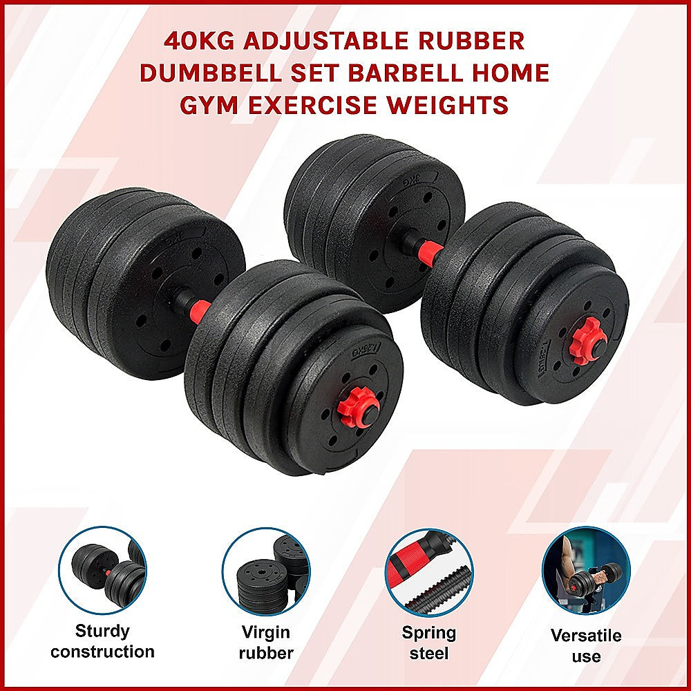 40kg Adjustable Rubber Dumbbell Set