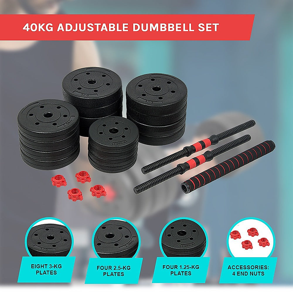 40kg Adjustable Rubber Dumbbell Set