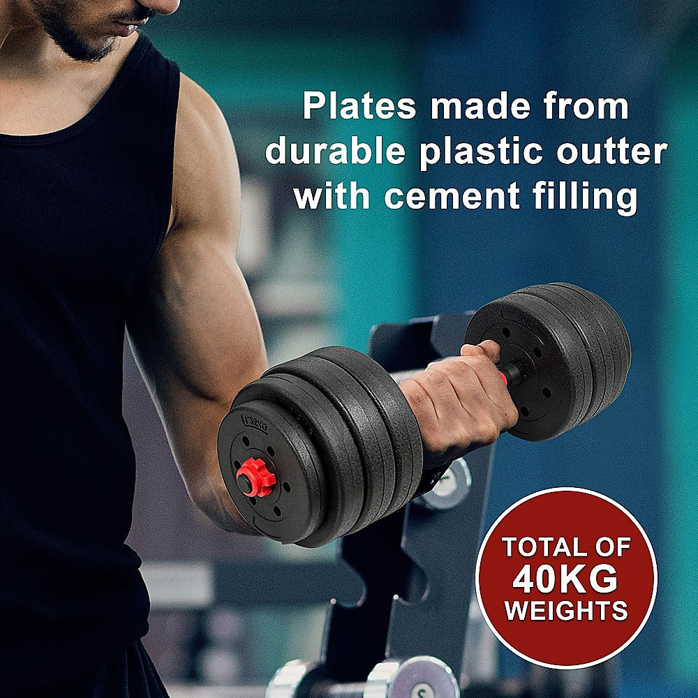 40kg Adjustable Rubber Dumbbell Set