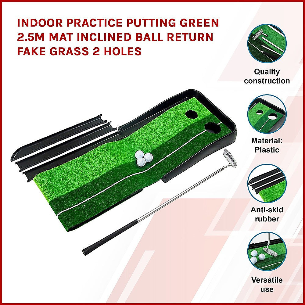 indoor-practice-putting-green-2-5m-mat-inclined-ball-return-fake-grass-2-holes