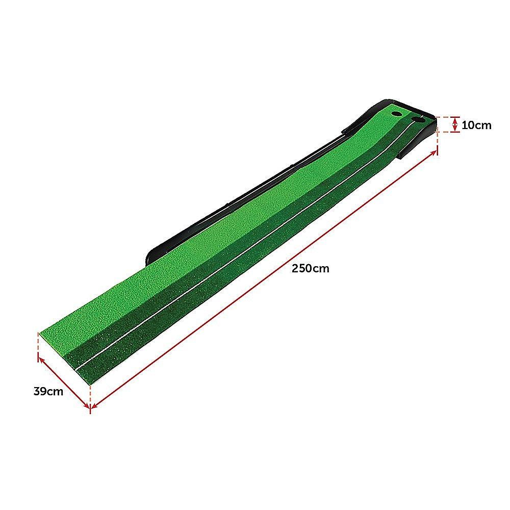 indoor-practice-putting-green-2-5m-mat-inclined-ball-return-fake-grass-2-holes