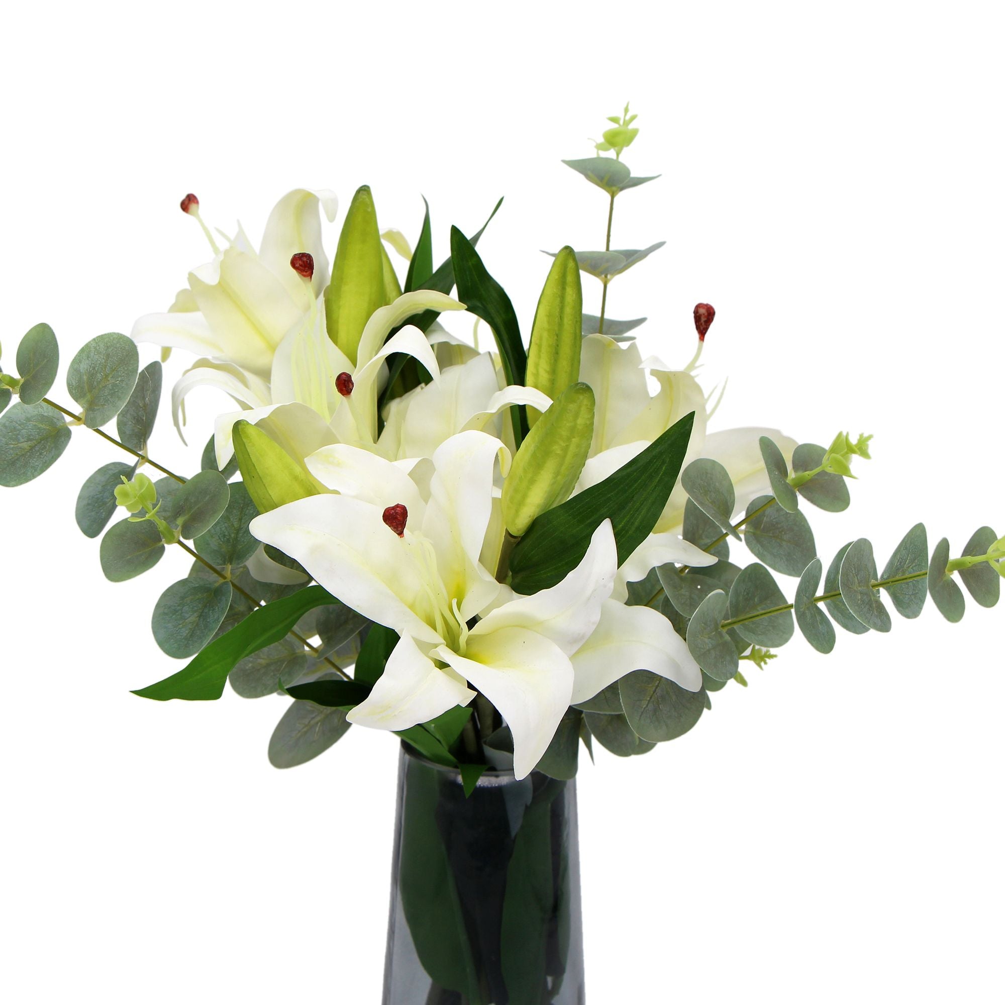 premium-faux-white-lily-in-glass-vase-tiger-lily-bouquet-with-eucalyptus