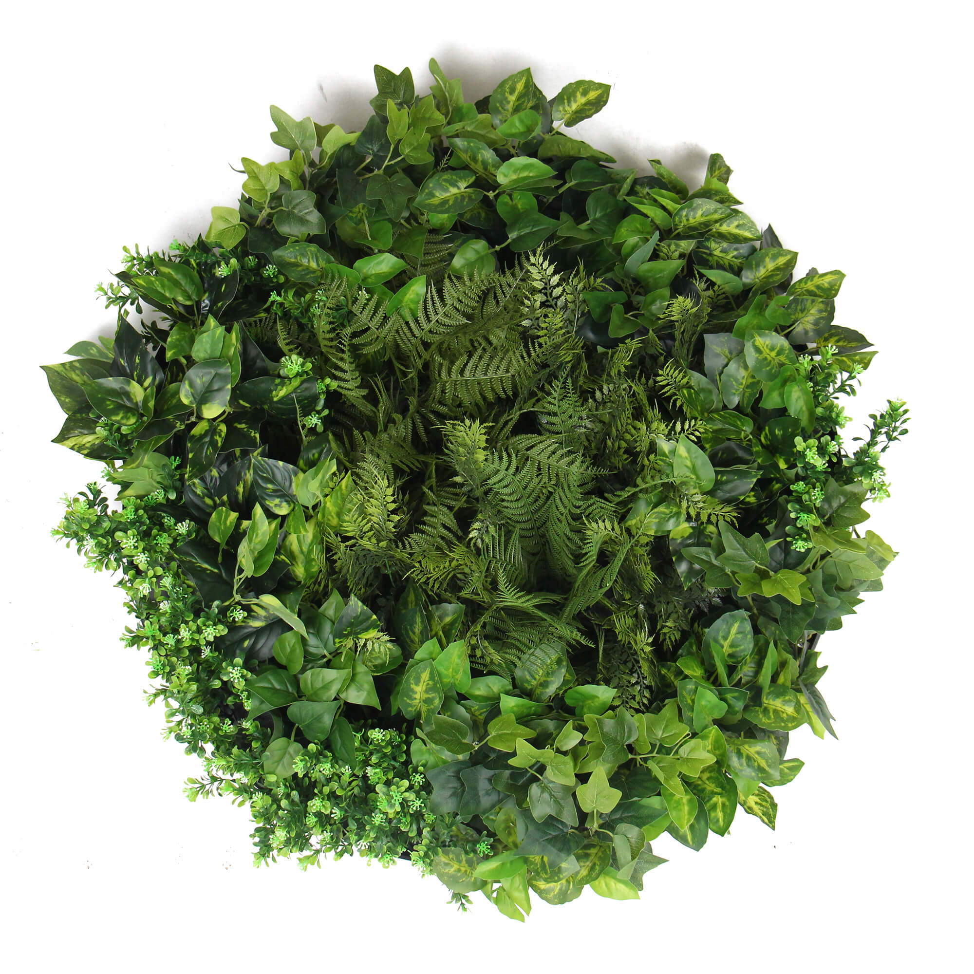 slimline-artificial-green-wall-disc-art-80cm-mixed-green-fern-ivy-white