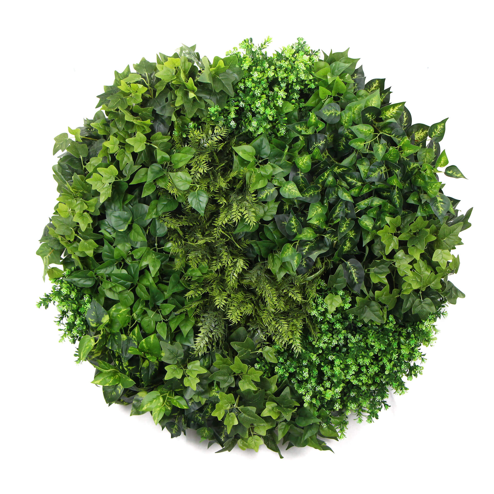 slimline-artificial-green-wall-disc-art-90cm-mixed-green-fern-black